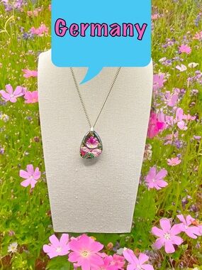 Vintage West German Reverse Carved Lucite Orchid Necklace - Aurora Borealis